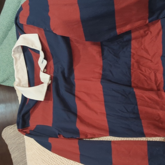Sonoma Red Blue Striped Long Sleeve Rugby Polo Mens Sz M - Picture 3 of 5